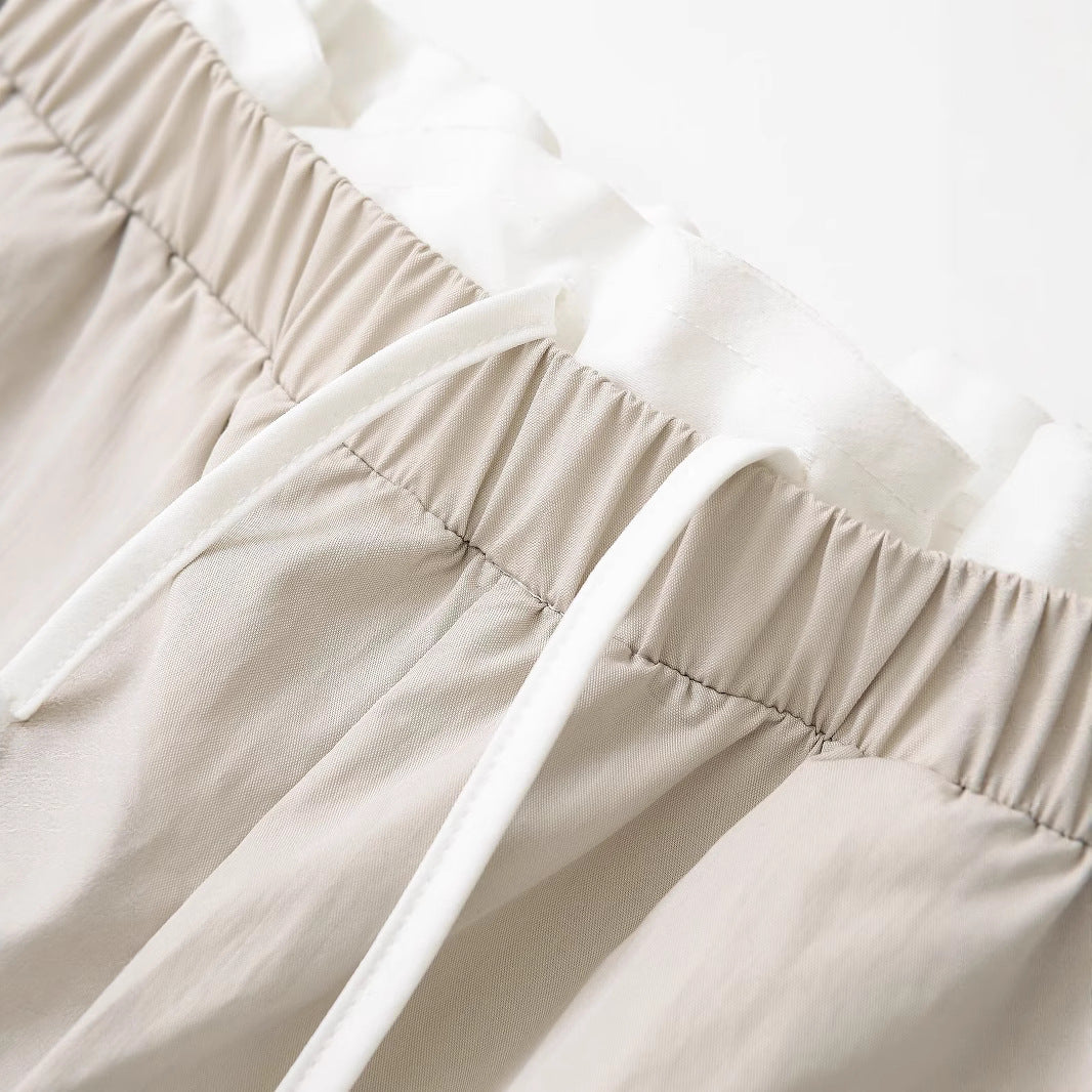 Casual elastic waistband drawstring splicing pants for women