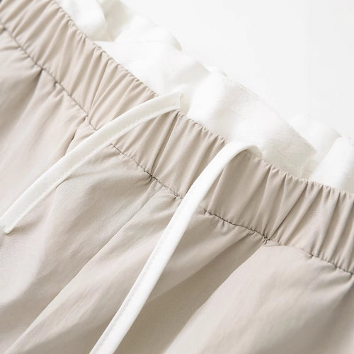 Casual elastic waistband drawstring splicing pants for women