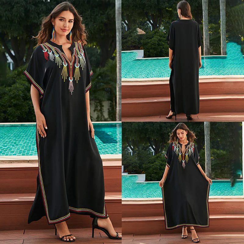 Robe Style Loose Embroidery Vacation Dress
