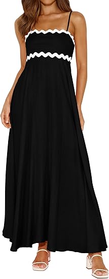 PRETTYGARDEN Womens Spaghetti Strap Maxi Dresses 2025 Summer Casual Square Neck Smocked Boho A Line Long Flowy Beach Sundress