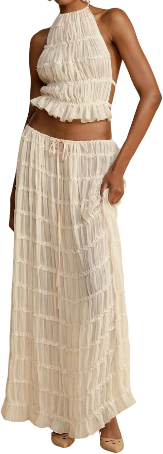 Women Y2K Skirt Set Outfits Strapless Crop Top Bodycon Midi Skirt Dress Sexy 2 Piece Knit Outfits Skirt Summer