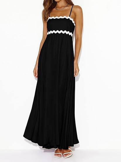 PRETTYGARDEN Womens Spaghetti Strap Maxi Dresses 2025 Summer Casual Square Neck Smocked Boho A Line Long Flowy Beach Sundress
