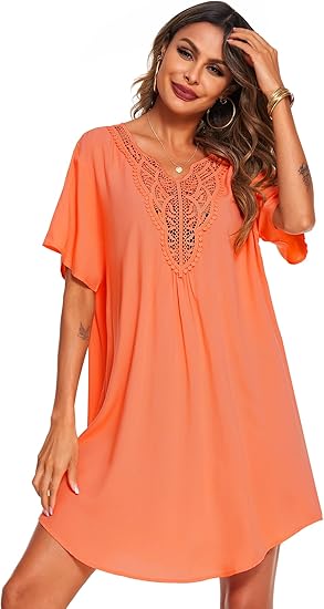 Supnier Womens Bathing Suit Cover Ups Lace Crochet V Neck Summer Beach Swimsuit Coverup Dress