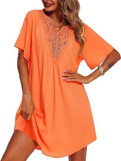 Supnier Womens Bathing Suit Cover Ups Lace Crochet V Neck Summer Beach Swimsuit Coverup Dress