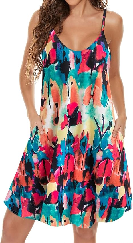 JOELLYUS Womens Spaghetti Strap Dress Summer Dresses Beach Cover Ups Casual Sundresses with Pockets