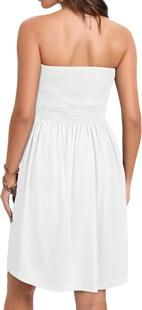 elescat Summer Dresses for Women Strapless Casual Beach Cover Ups Tube Top Sundress