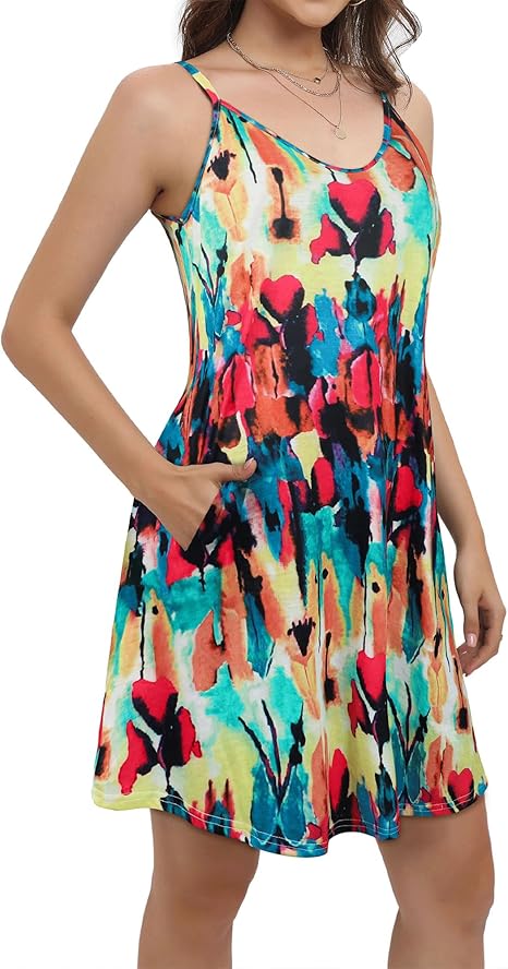 JOELLYUS Womens Spaghetti Strap Dress Summer Dresses Beach Cover Ups Casual Sundresses with Pockets