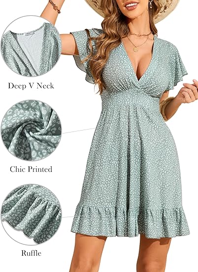 TORARY Womens Summer Dresses 2025 Floral Cap Sleeve Wrap V Neck Ruffle A-Line Sun Dress