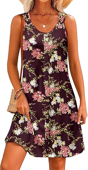 Summer Dresses for Women 2025 Sleeveless Floral Boho Swimsuit Cover Ups Casual Button Beach Vacation Tank Sundresses
