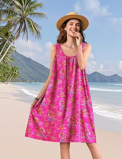 YESNO Summer Dresses for Women 2025 Casual Boho Floral Sundresses Sleeveless Scoop Neck Beach Tank Dresses EVS