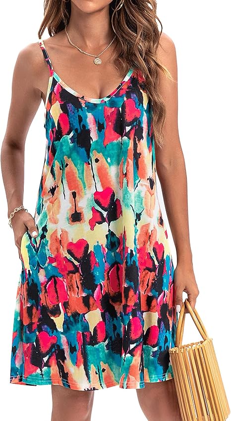 JOELLYUS Womens Spaghetti Strap Dress Summer Dresses Beach Cover Ups Casual Sundresses with Pockets