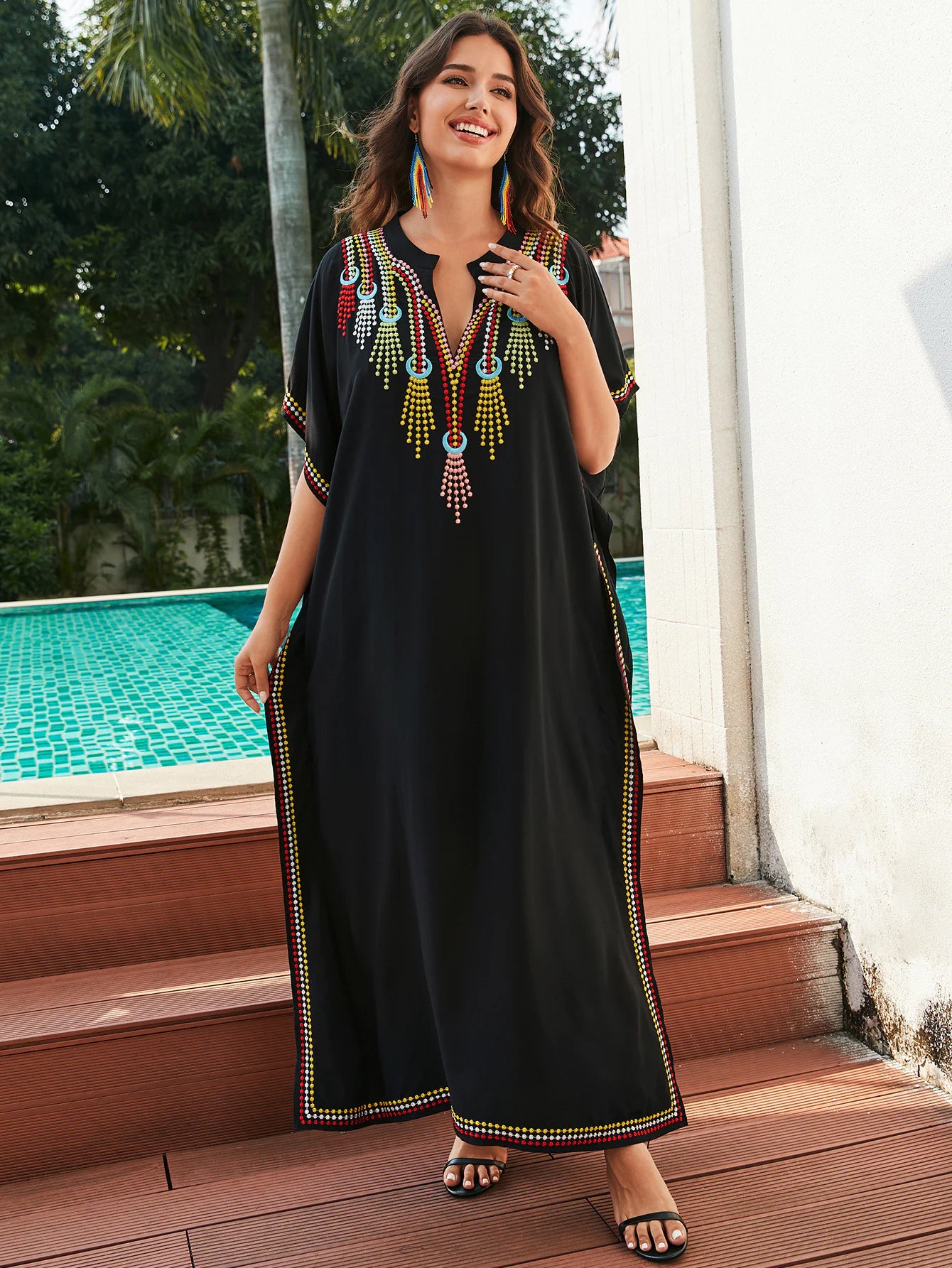 Robe Style Loose Embroidery Vacation Dress