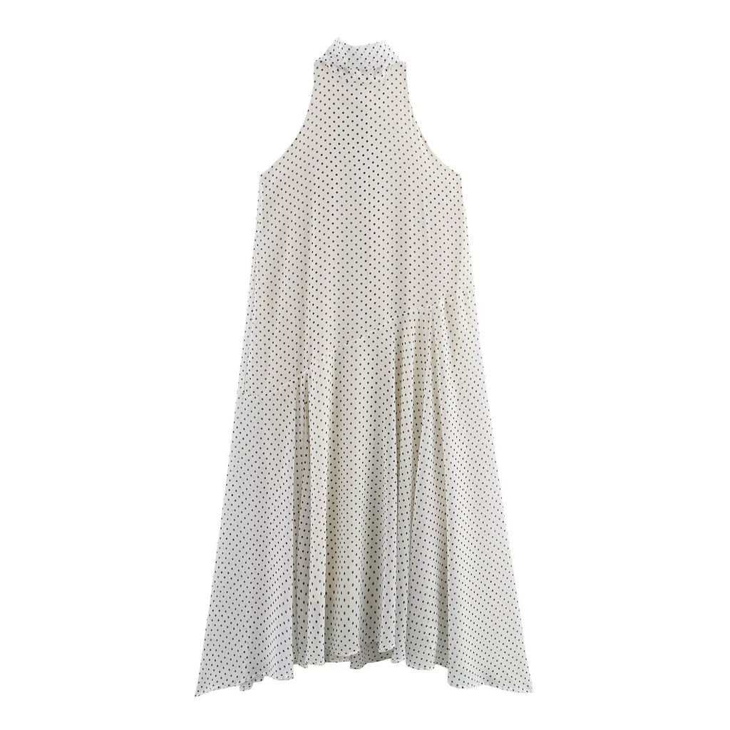 Fashion polka dot halter neck dress for women