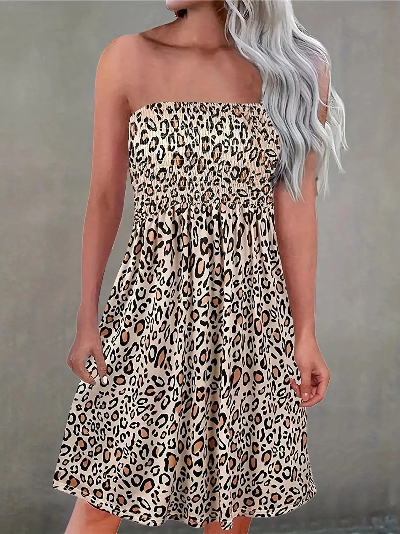 Printed Casual Vacation Dress with One Line Collar