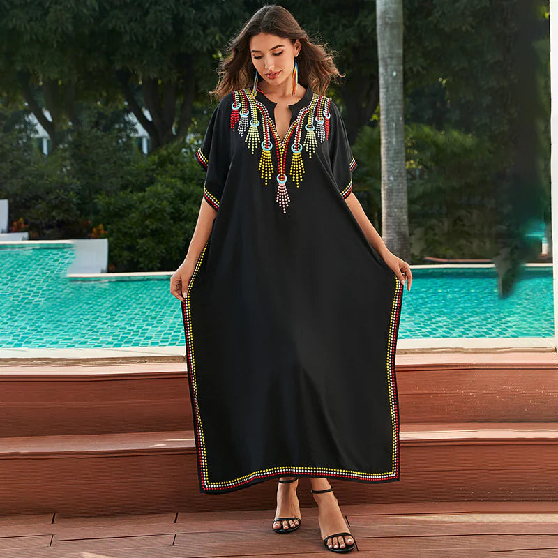 Robe Style Loose Embroidery Vacation Dress